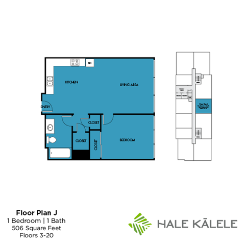 Floor plan for 1 bed, 1 bath, 486 sqft